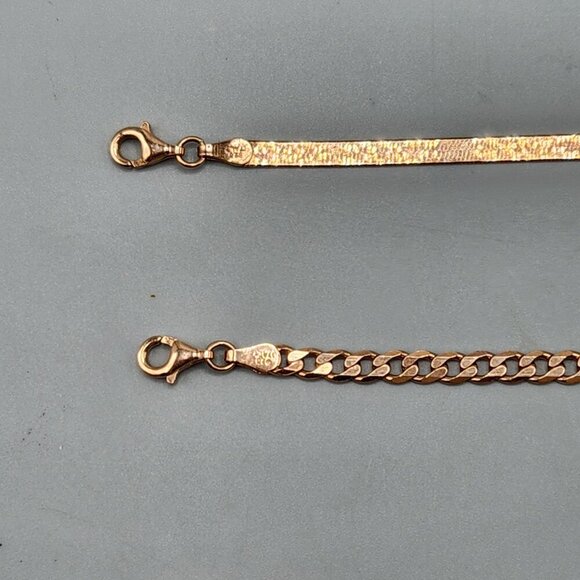 Rose Gold Tone Sterling Silver Bracelet Set 4 Chains Heart Charms 925 Italy NEW - Picture 4 of 12